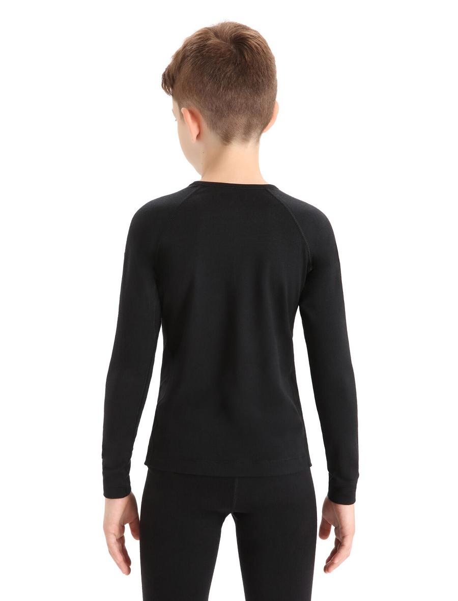 Kids' Icebreaker Merino 200 Oasis Crewe Thermal Top Long Sleeve Black | CA 1002WNBY